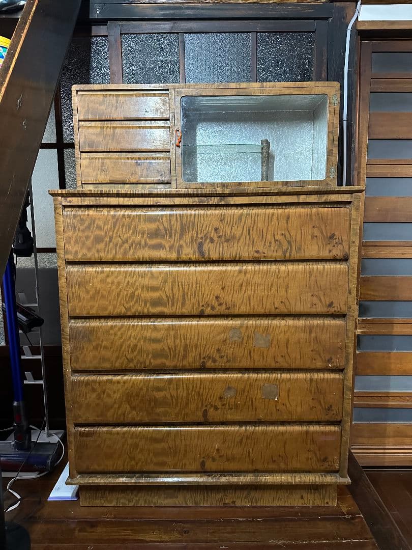 木製タンス 引き出し付き ガラス扉