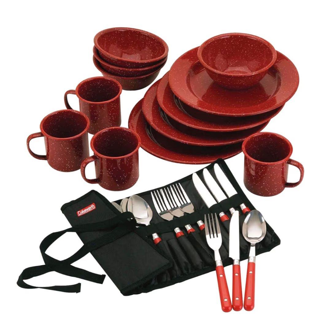 未使用 コールマン Coleman テーブルウェアセット キャンプ用食器 レッド