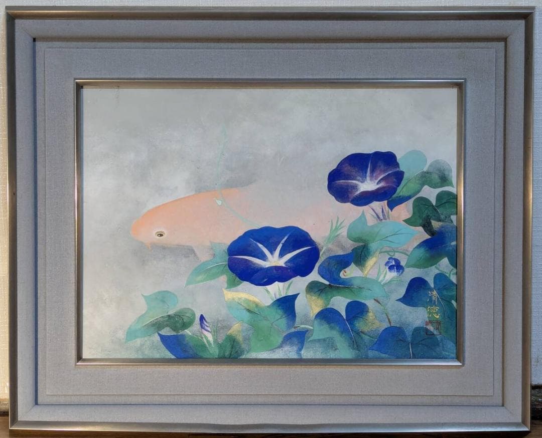 【真作】絵画　五十嵐清徳　日本画8号　朝顔　涼やかな夏の景色　夏の情景　Z16