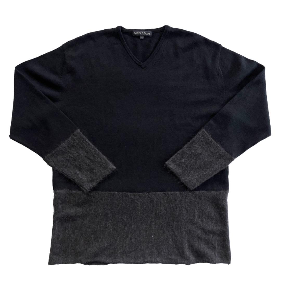 NICOLE FARHI Vネックニット XL ニコル・ファーリ モヘアセーター