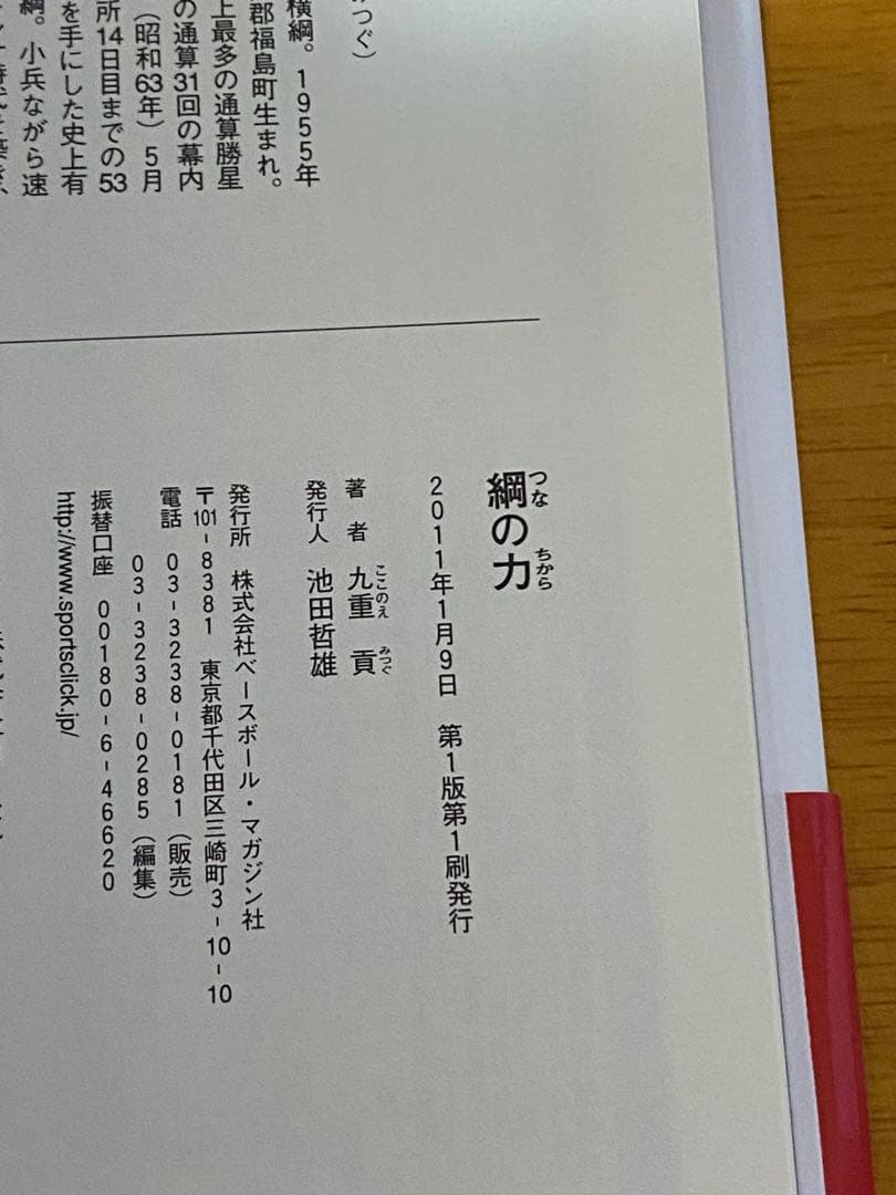直筆サイン入り 千代の富士 『綱の力』サイン本