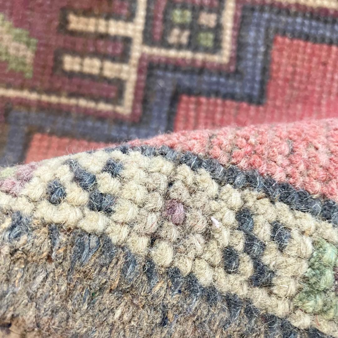 大きめ63×119上質くすみ大人ピンク　グレーメダリオン　トルコヴィンテージラグ