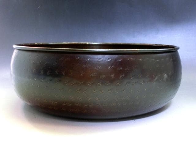 建水■大振り 古銅製 鉋目 平建水 こぼし 茶溢しお茶道具 古道具時代物 骨董■