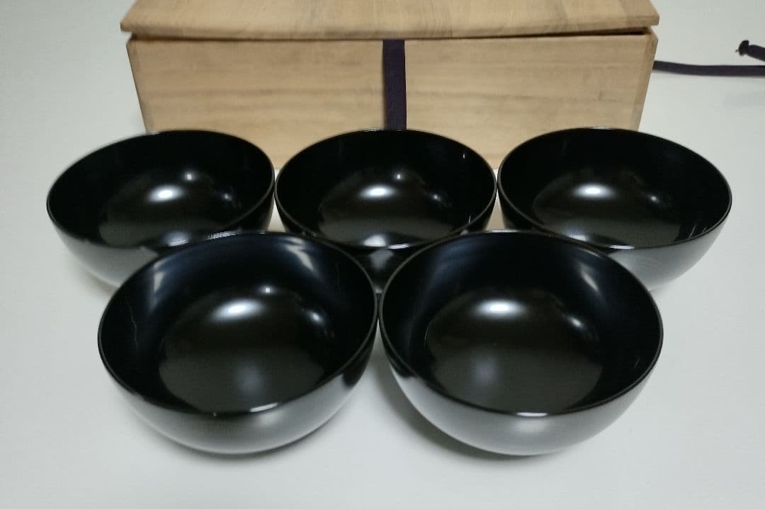 輪島塗　千羽鶴沈金　吸物椀　5客セット　作家もの　 三谷吾一