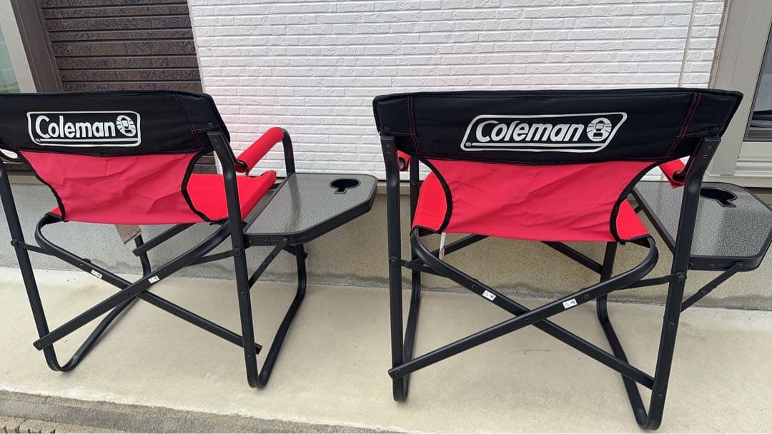 【★限定価格★】Colemanサイドテーブル付デッキチェアST(レッド)2脚