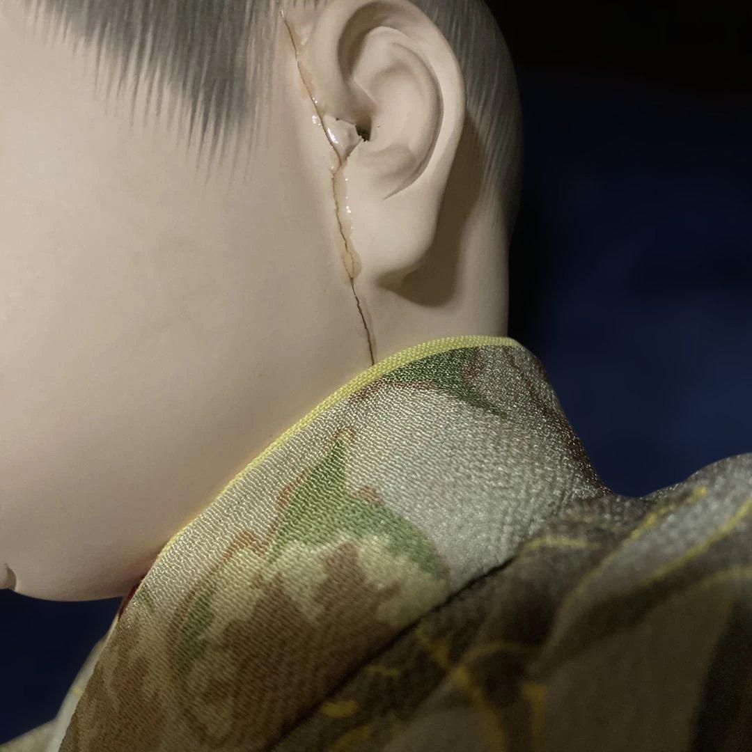 市松人形　睫毛のある男の子　東光　１２号　４３ｃｍ位　難あり