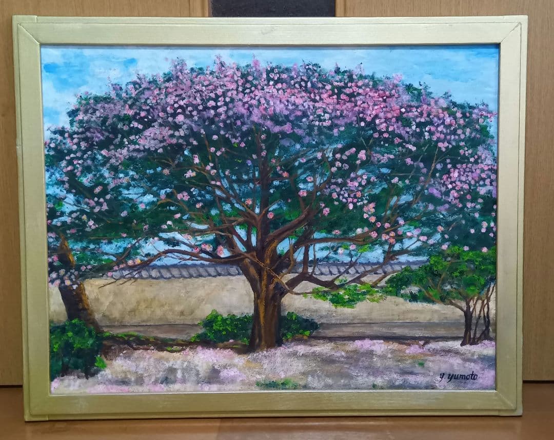 油絵 風景画 さざんか(山茶花) P10【12月】