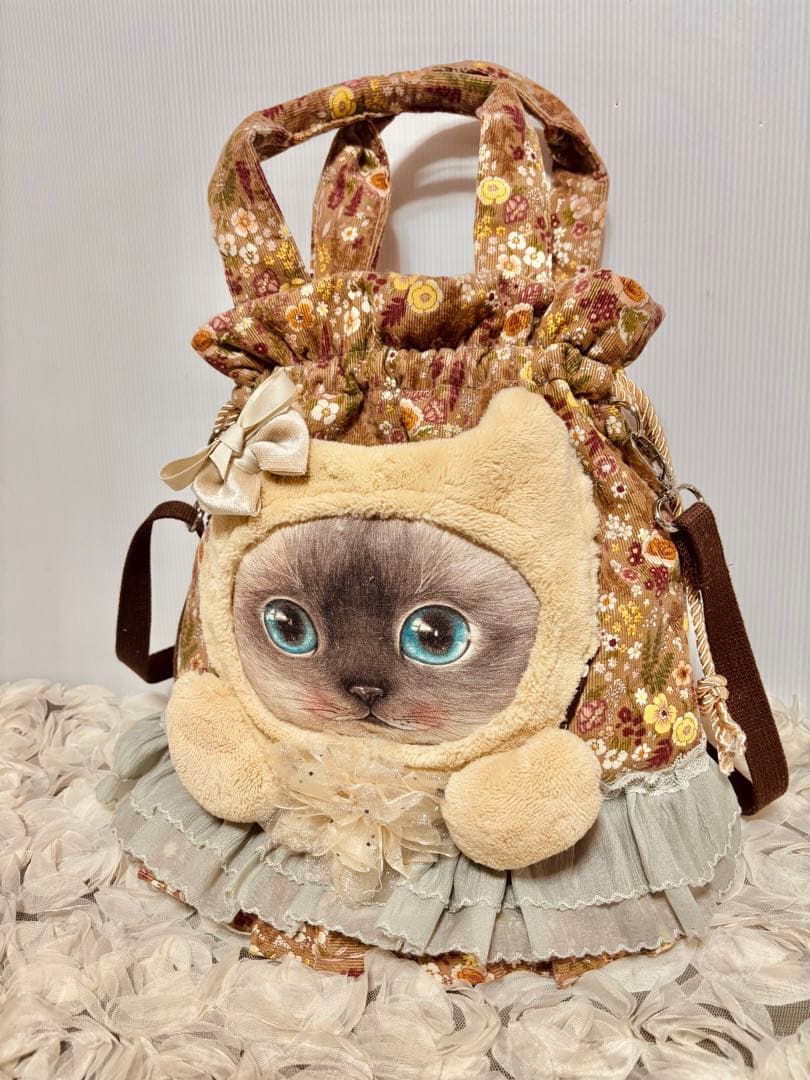 コヤンイサムチョン　ぬいぐるみポケット付きフリル巾着バッグ，ショルダーバッグ