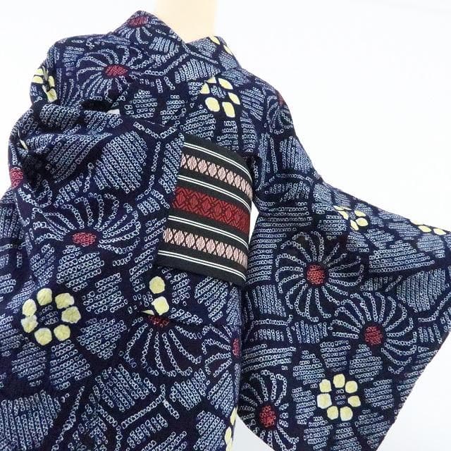 Y1215◆綿 有松鳴海絞り 洗える夏着物 居敷当て付 手縫 Sサイズ 高級浴衣