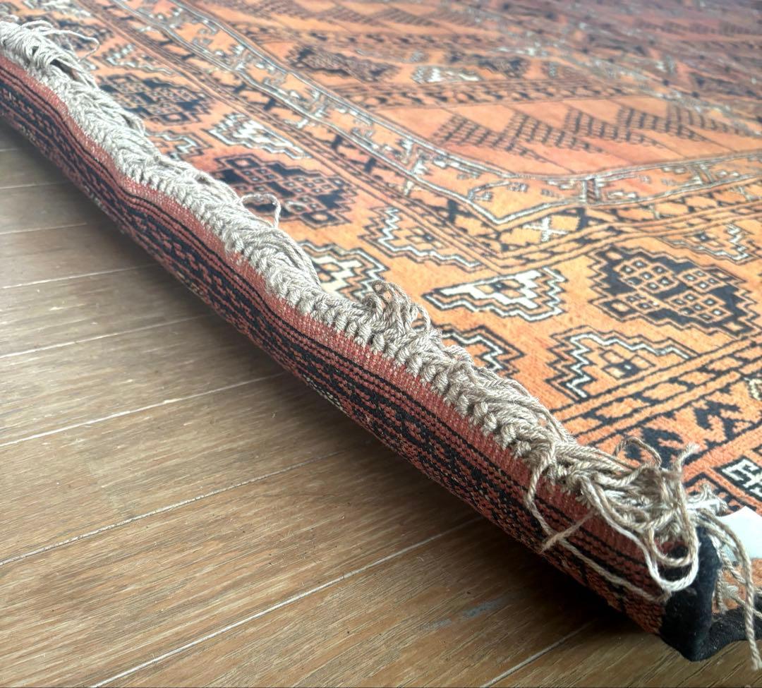 ★恵海★【ダメージあり】パキスタン絨毯　ウール　手織　ペルシャ　トルクメン