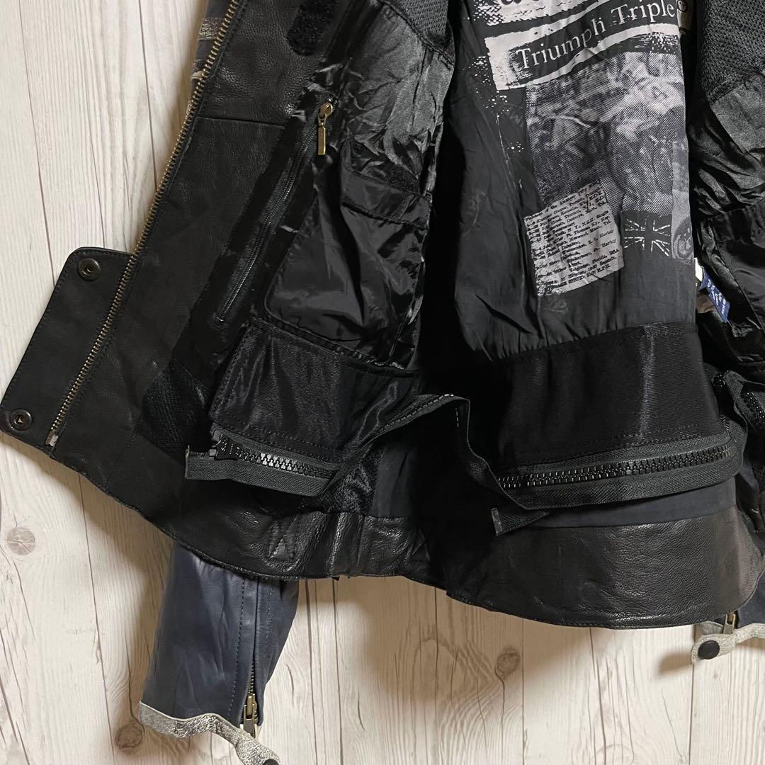 トライアンフモーターサイクル　ライダースレザージャケット　レディースL 黒バイク