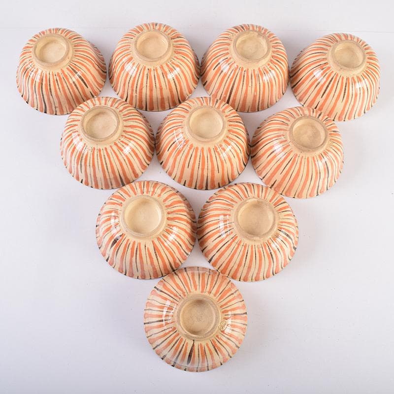 瀬戸焼　古瀬戸　加藤作助作　麦藁手　飯茶碗　蓋碗　十客　共箱　F　R8861B