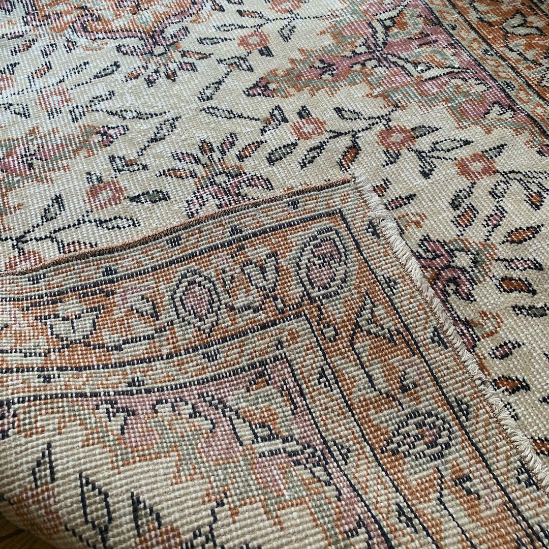 ペールオレンジ200×97 フラワーメダリオン　トルコヴィンテージラグ