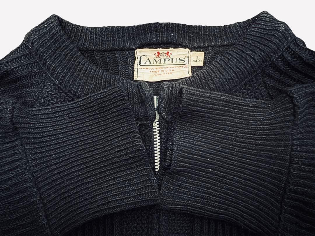 50s CAMPUS ウールニットジップカーディガンUSA製ブラックヴィンテージ