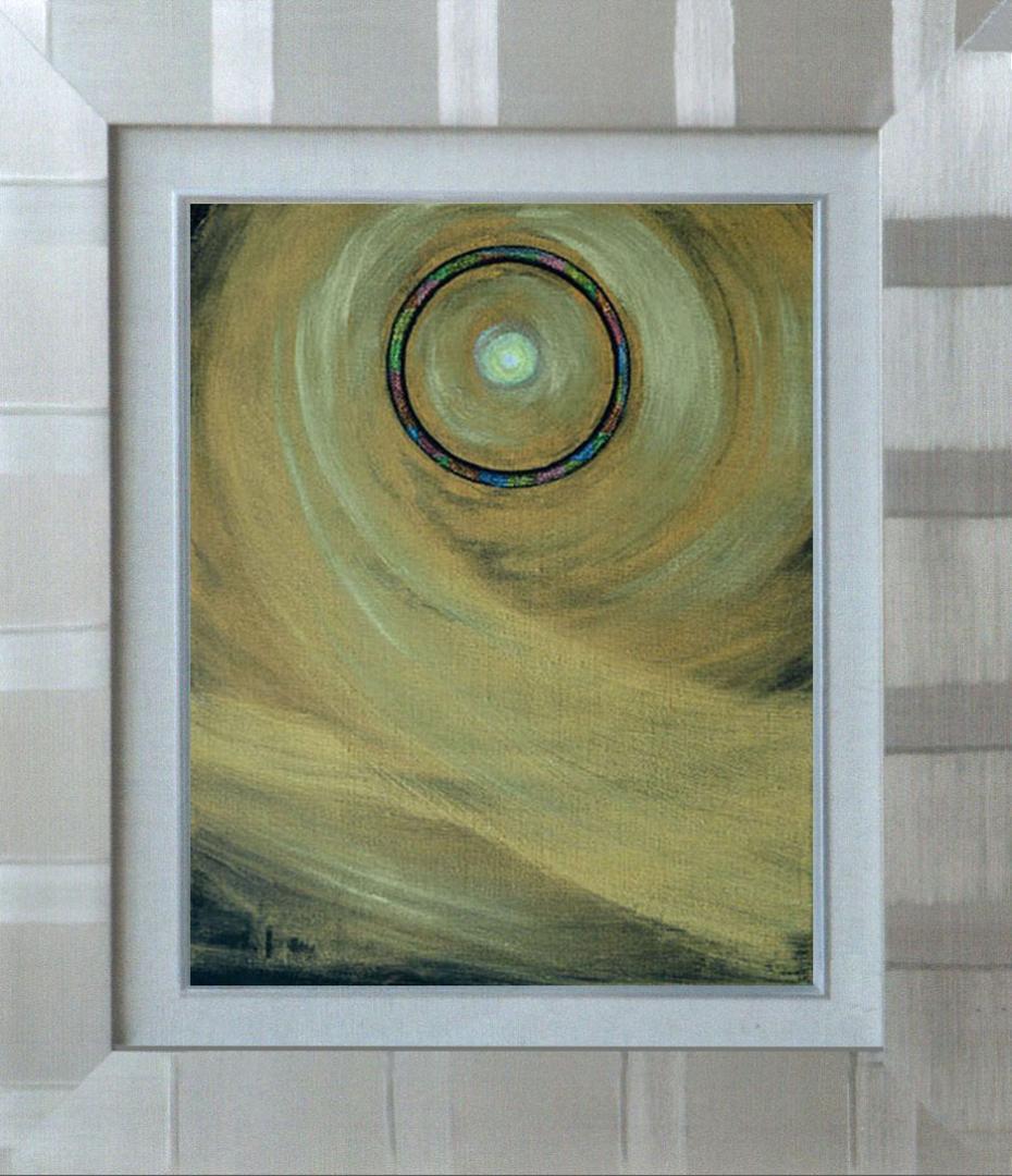 絵画インテリア絵 額付(青緑＋金色の枠) 油絵 F3-G172022 風景 祈り