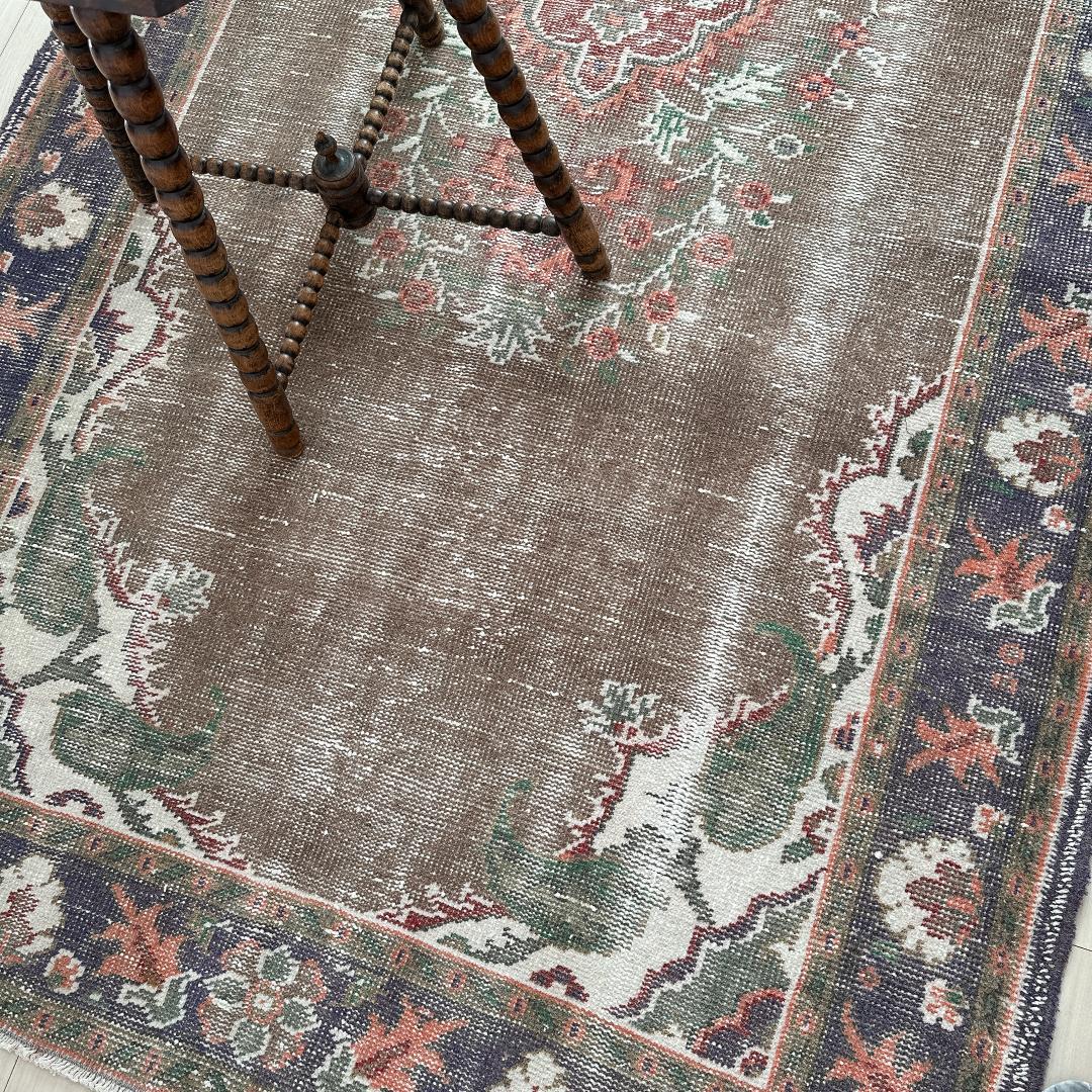 トルコヴィンテージラグ A71 超大判 レア トープ ブラウン ネイビー カーキ