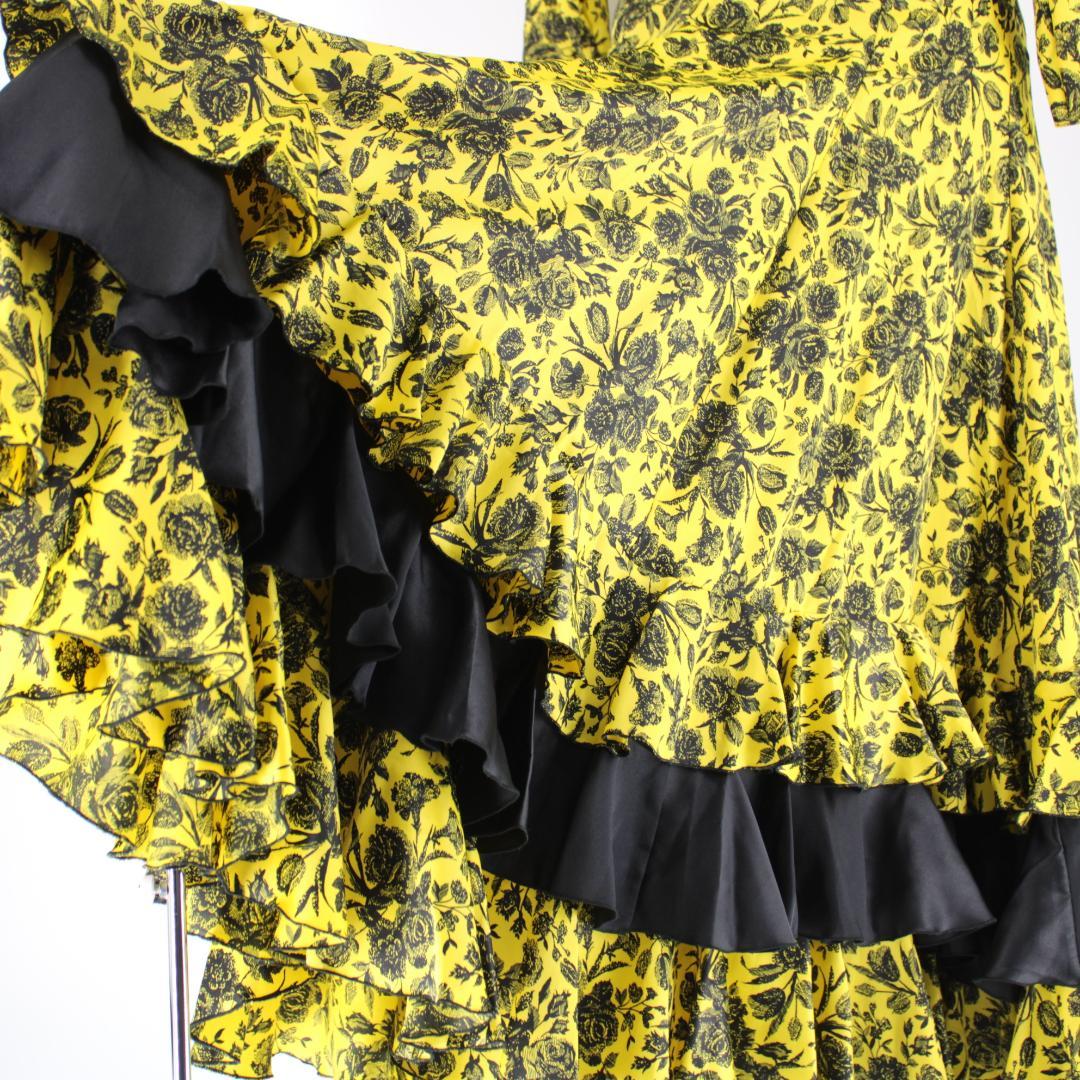 【フラメンコ衣装】イエロー＆ブラック 上下セット ツーピース セットアップ 薔薇