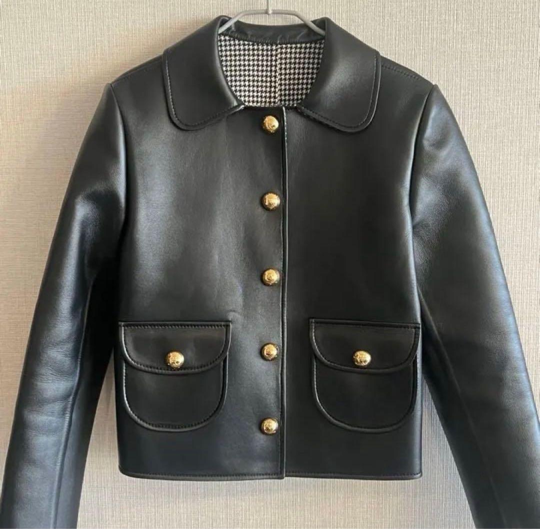 セリーヌ　クロディーヌ　ジャケット　トリオンフボタン　ラムスキン　レザー