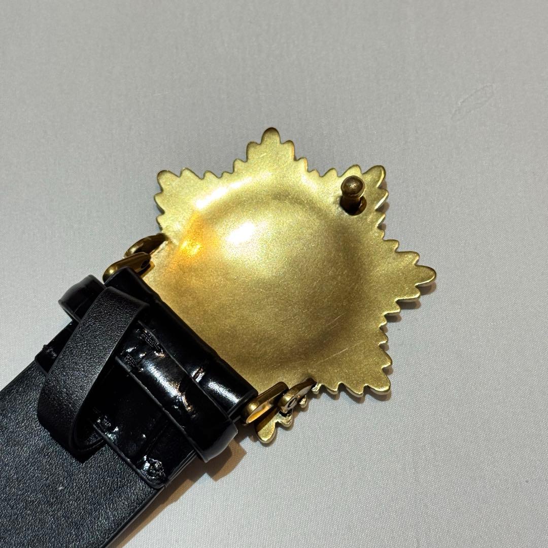 ローレンラルフローレン スターバーストバックル クロコエンボスド ワイド ベルト