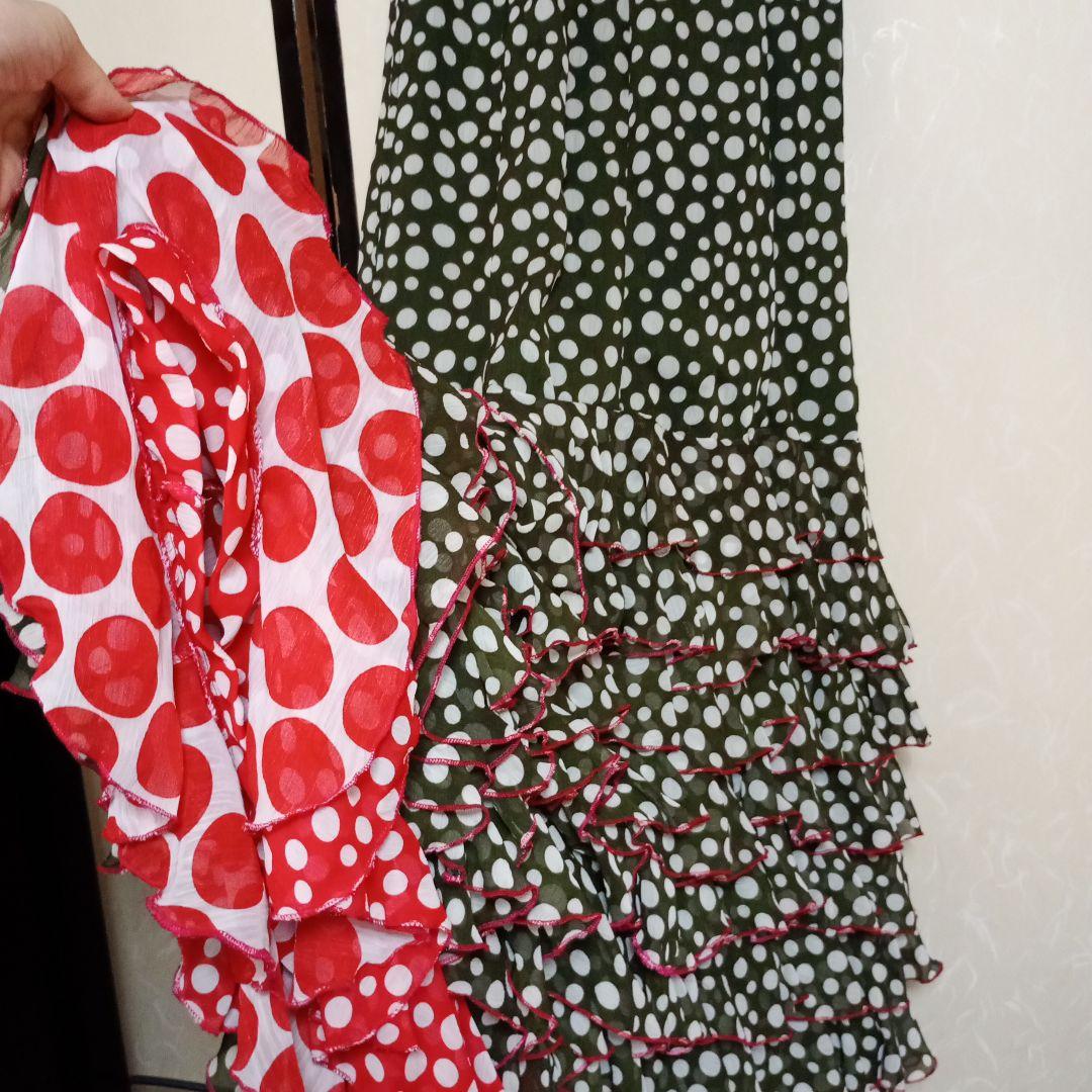 フラメンコ スカート 赤 水玉　スペイン製