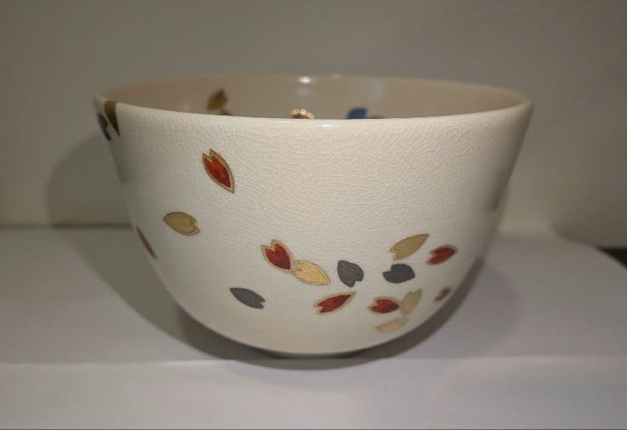 『通次阿山』仁清写　花吹雪茶碗　茶道具　共箱栞しおり　桜