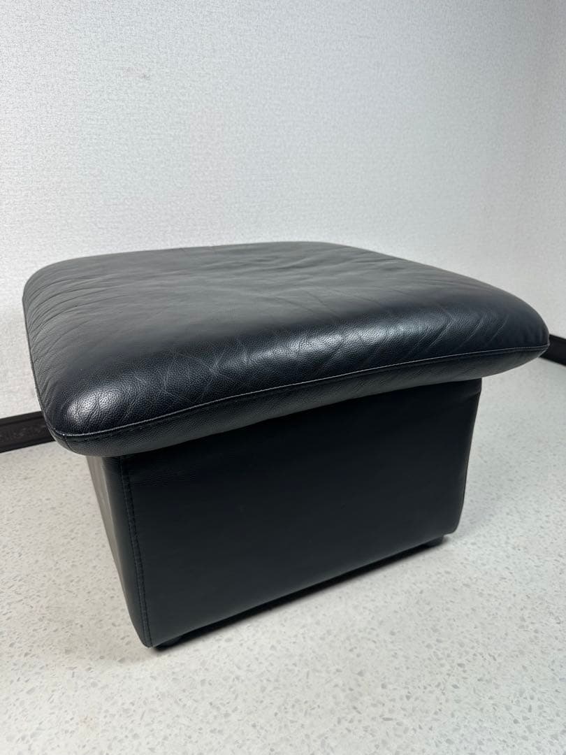 ロレンツォ イタリア スツール オットマン 本革 家具 ブラック ※i4※