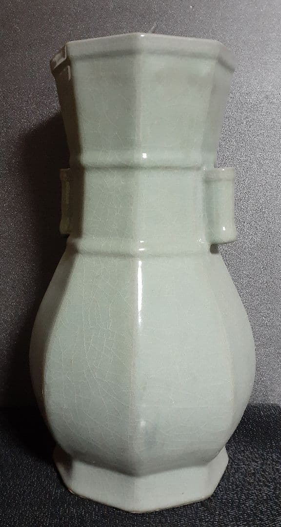 中国古美術　中国古陶磁器　中国古玩　中華民国期頃　倣【郊壇官窯】青磁　双耳　大瓶