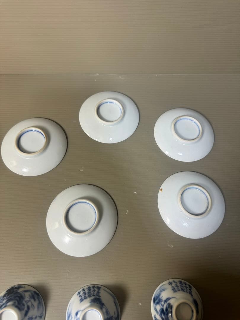 2439  染付青花　山水文 盃と下皿　5客セット