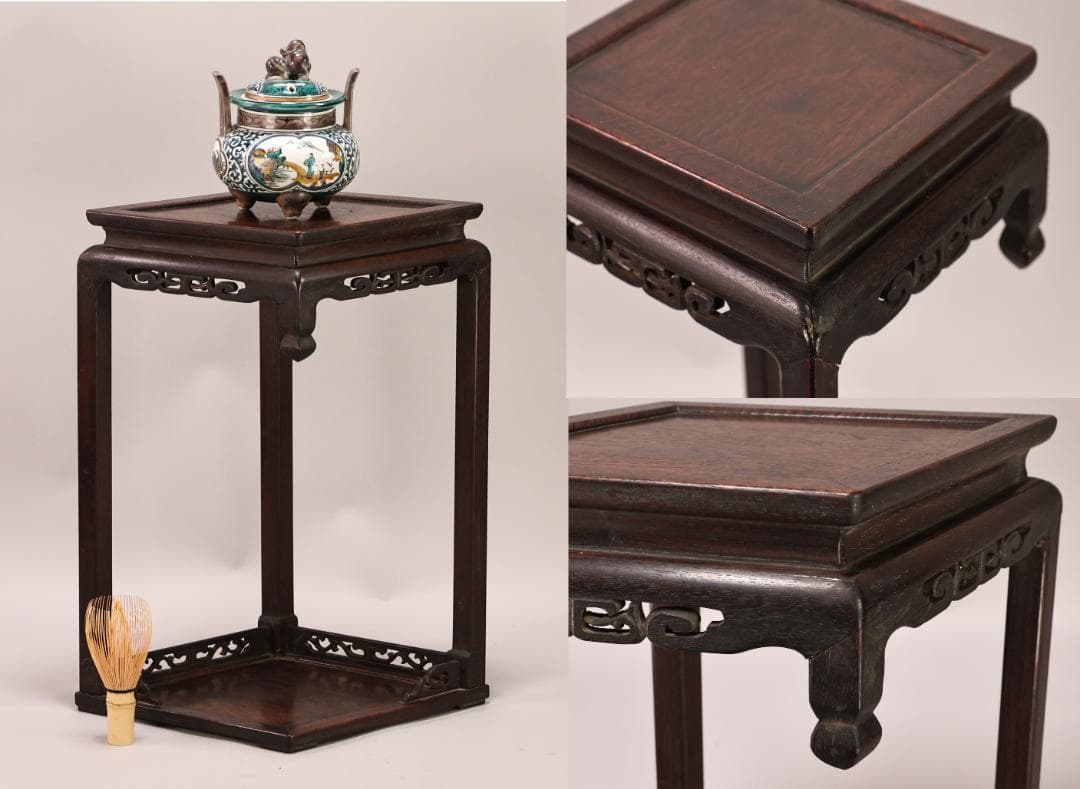 BK435　時代唐木　菱型　高卓　花台　香炉台　飾台　盆栽台　高さ約41㎝