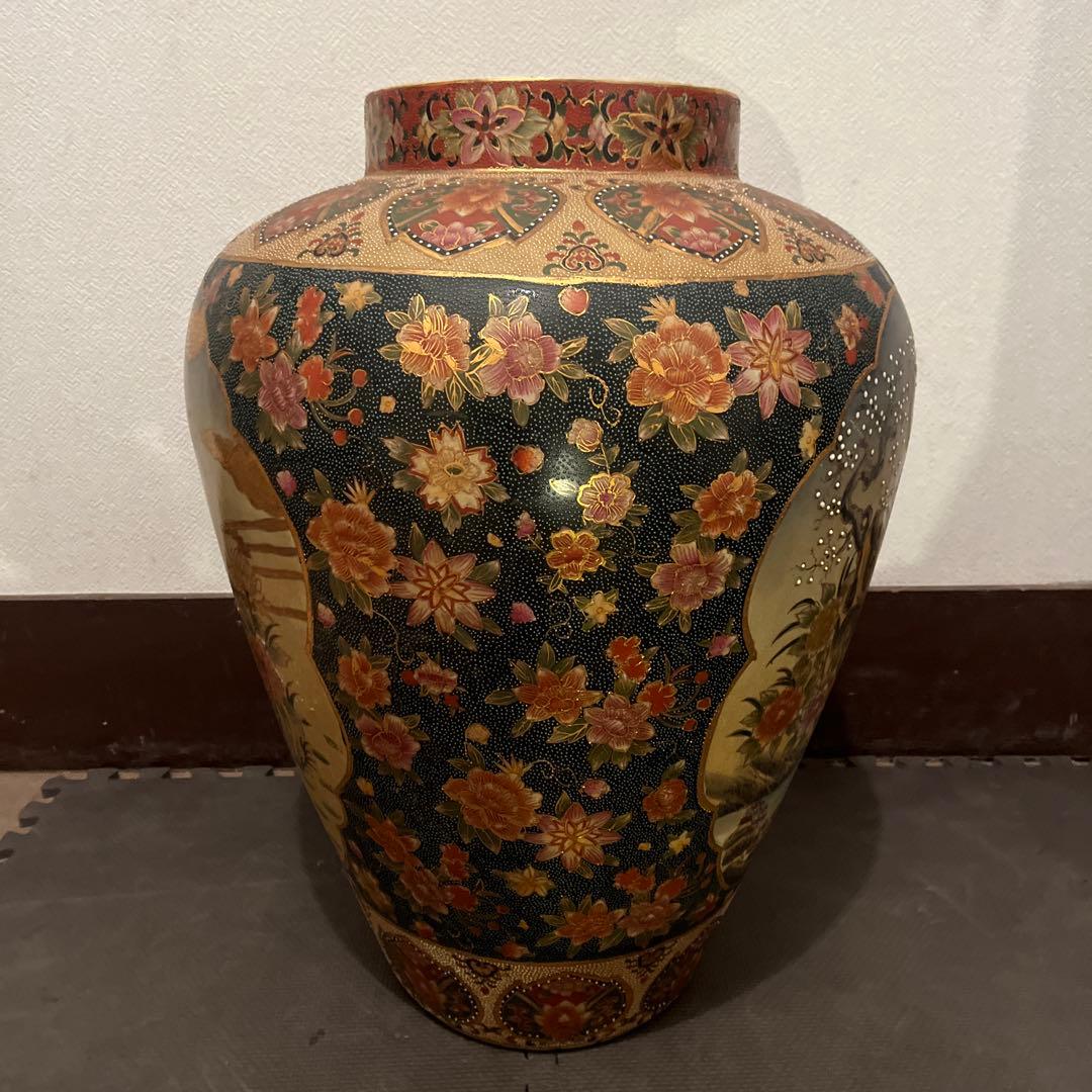 多色 花柄 陶器 花瓶