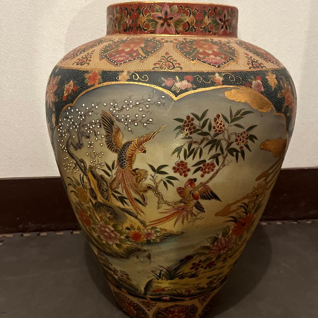 多色 花柄 陶器 花瓶