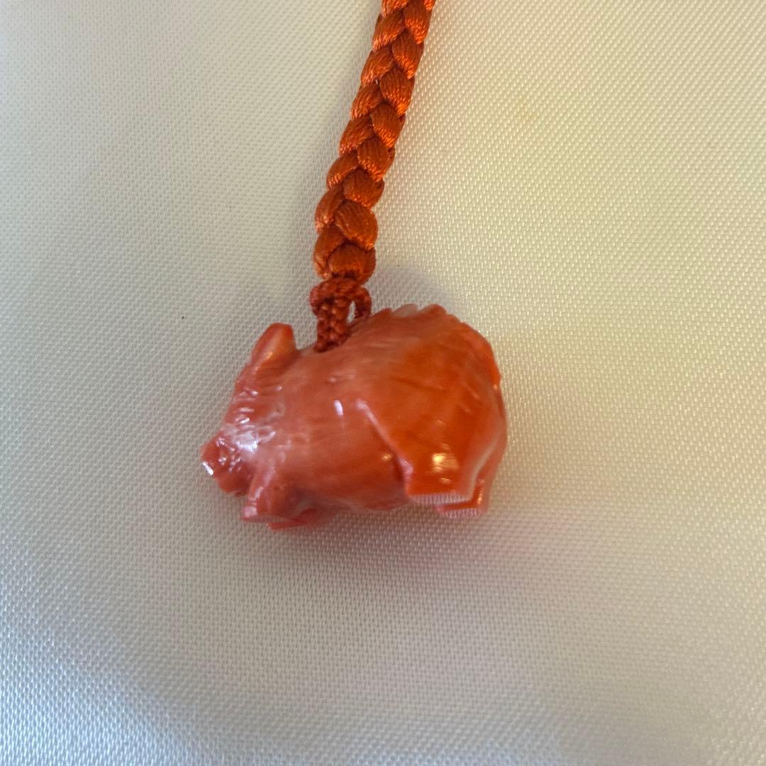 谷口康隆 作 猪 百貨店購入 根付 チャーム ストラップ 珊瑚 アクセサリー