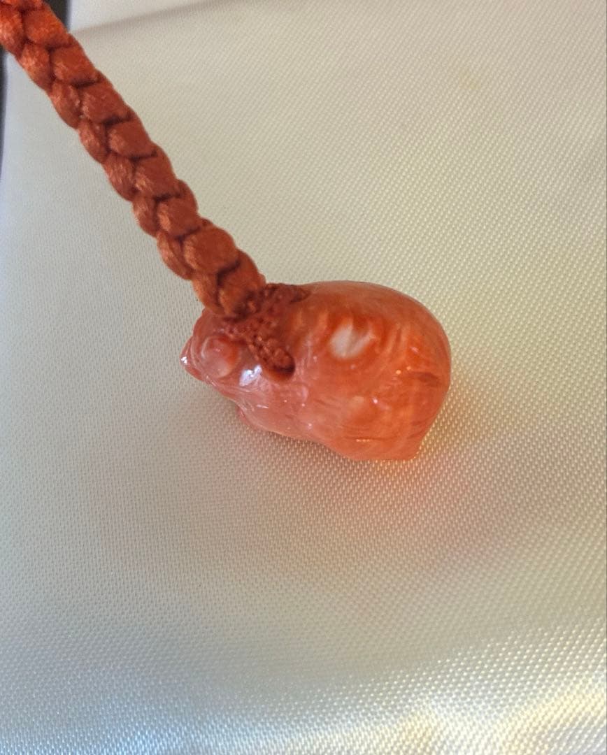 谷口康隆 作 猪 百貨店購入 根付 チャーム ストラップ 珊瑚 アクセサリー