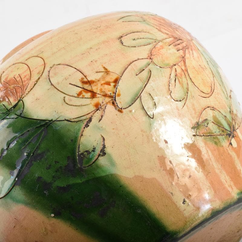 中国　唐三彩　花文　蓋壷　蓋物　C　6967