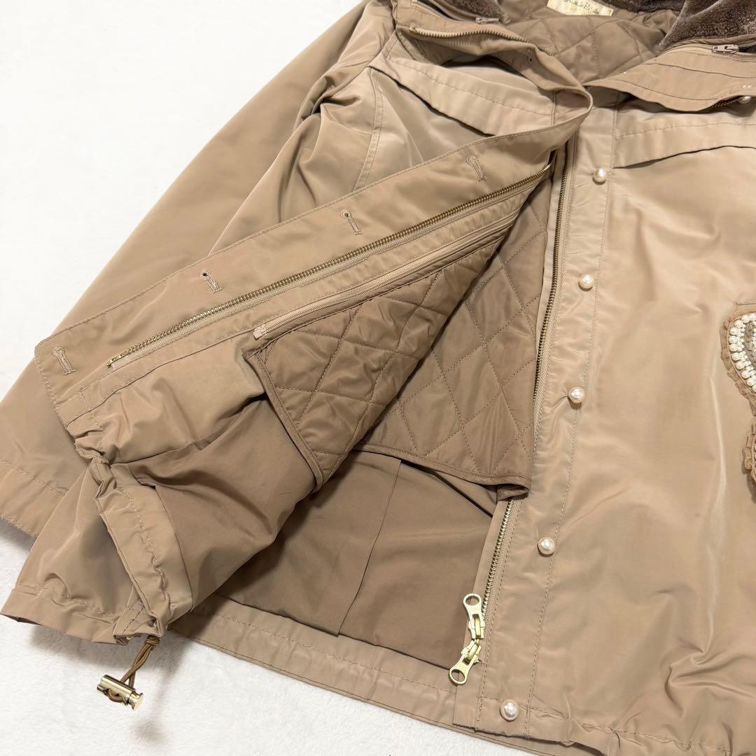 フランシュリッペ モッズコート パールリボン ビジュー ライナー付き ベージュ