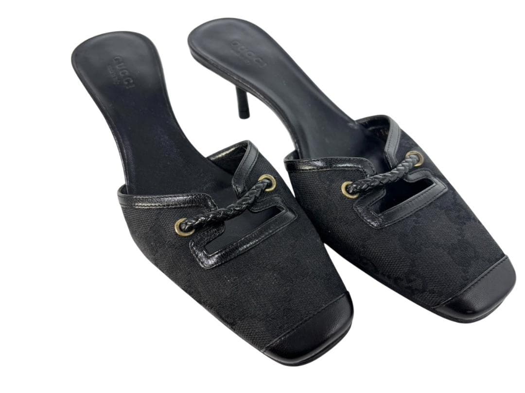 グッチ GUCCI サンダル ミュール シグネチャー 黒 ブラック 24cm