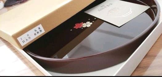 山田平安堂 丸盆 貝入り 春秋溜　おぼん　桜　螺鈿