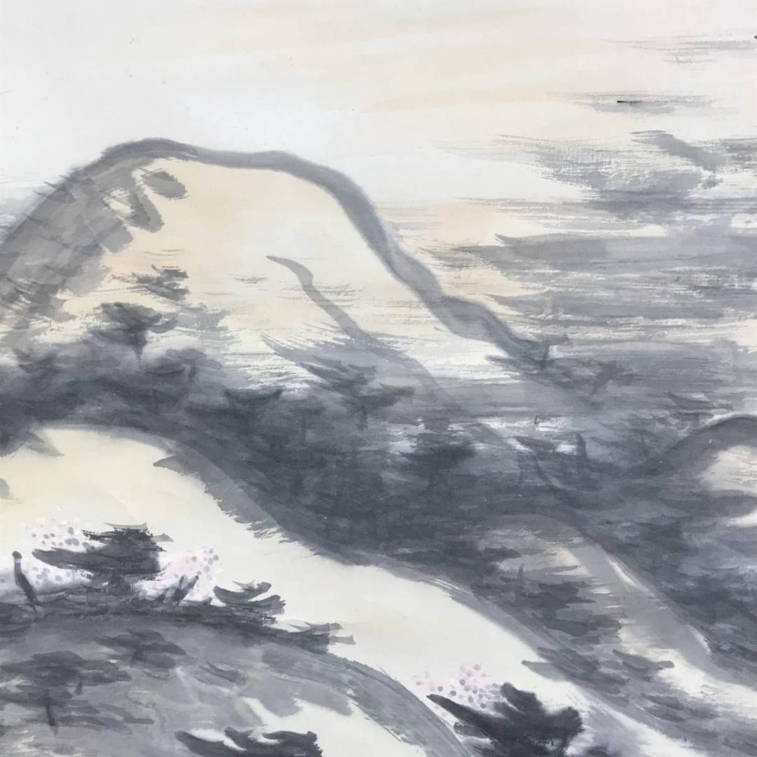 【真作】矢野鉄山/矢野鐵山/春景朝爽/山水図/掛軸/名家伝来/AD-910