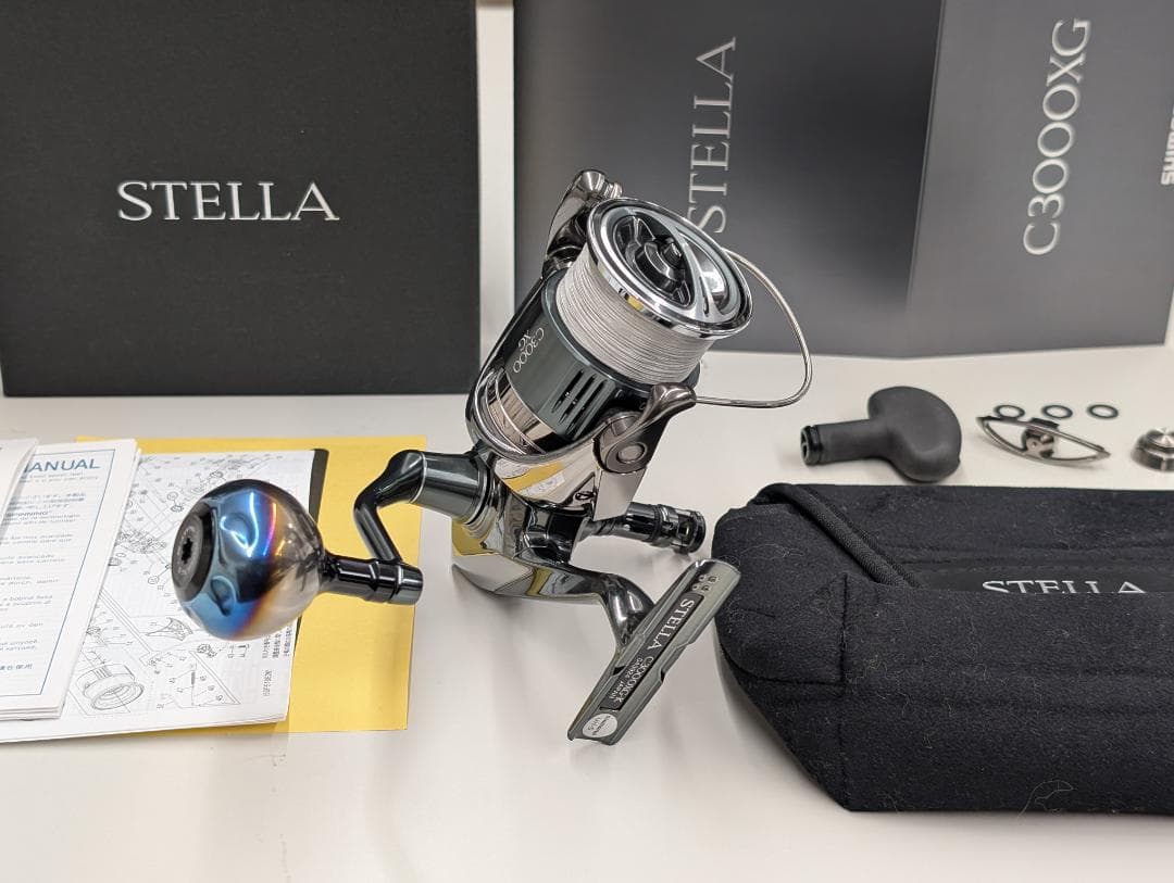 シマノ 22ステラ C3000XG & 社外ハンドルノブとリールスタンドセット