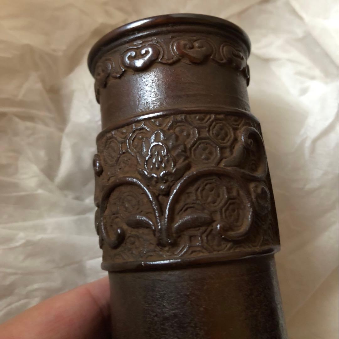 蠟型鋳銅　唐草文　皆具　須賀月真氏作　共箱入