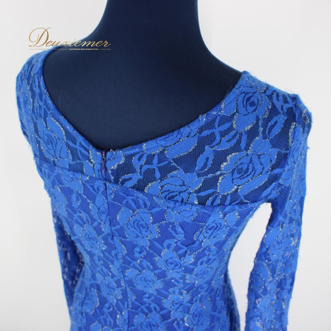 【社交ダンス衣装】ワンピース ドレス leirena 準正装 青 ブルー レース