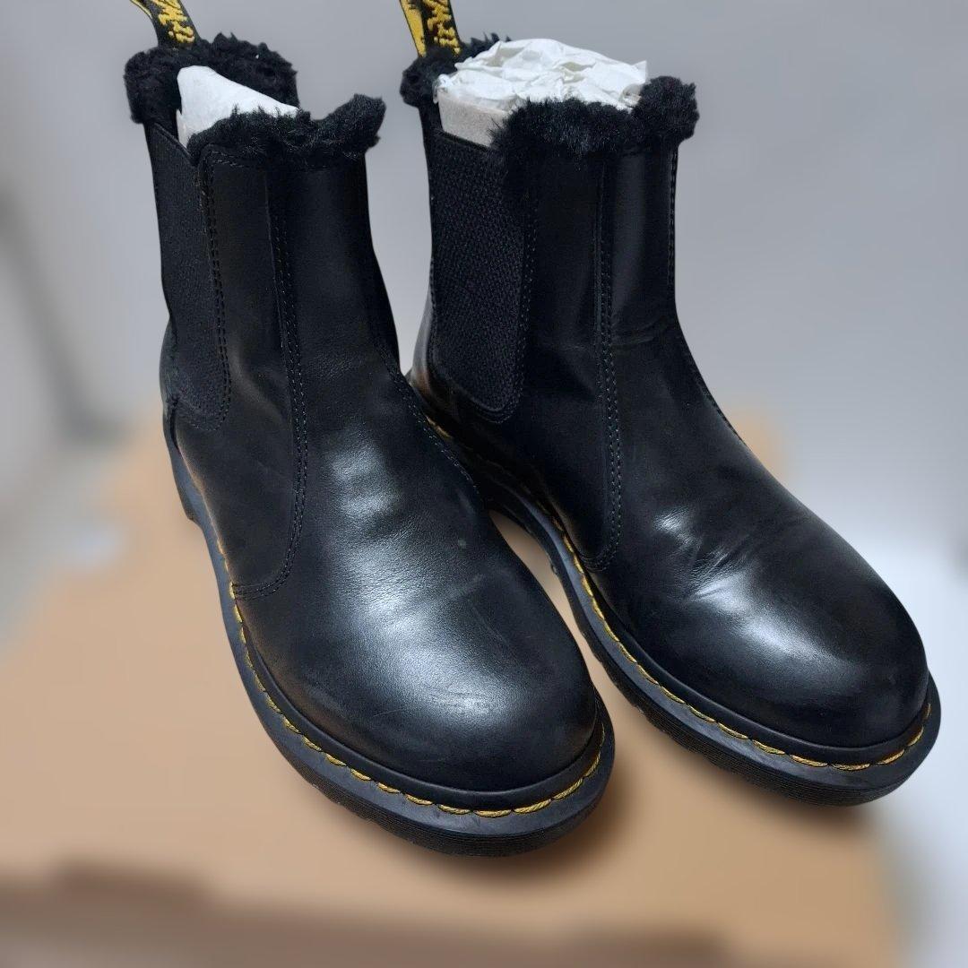 Dr,Martens レザーサイドゴアブーツ 黒 ファー付き
