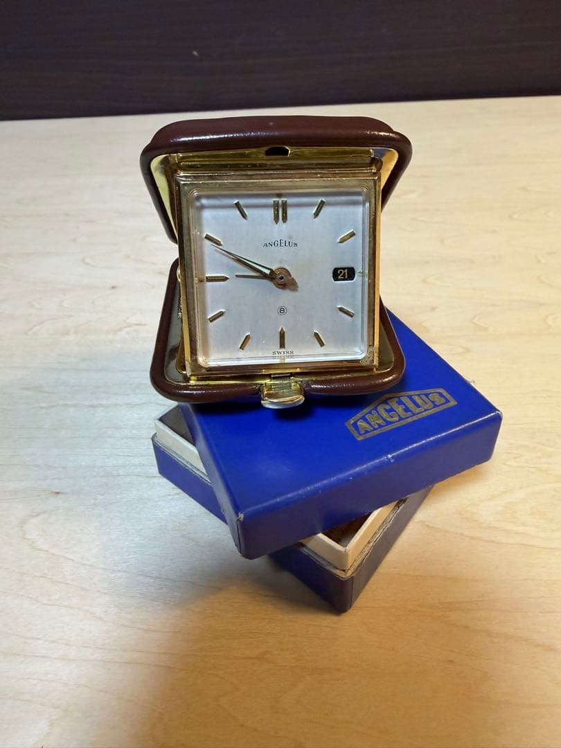 ANGELUS 置時計 トラベルクロック 手巻き アラーム付き スイス製 稼働品
