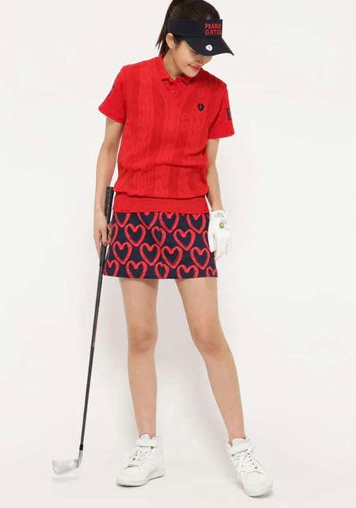 パーリーゲイツ ルアンチンカルゼ ストレッチスカート ＜落書きハート柄プリント＞