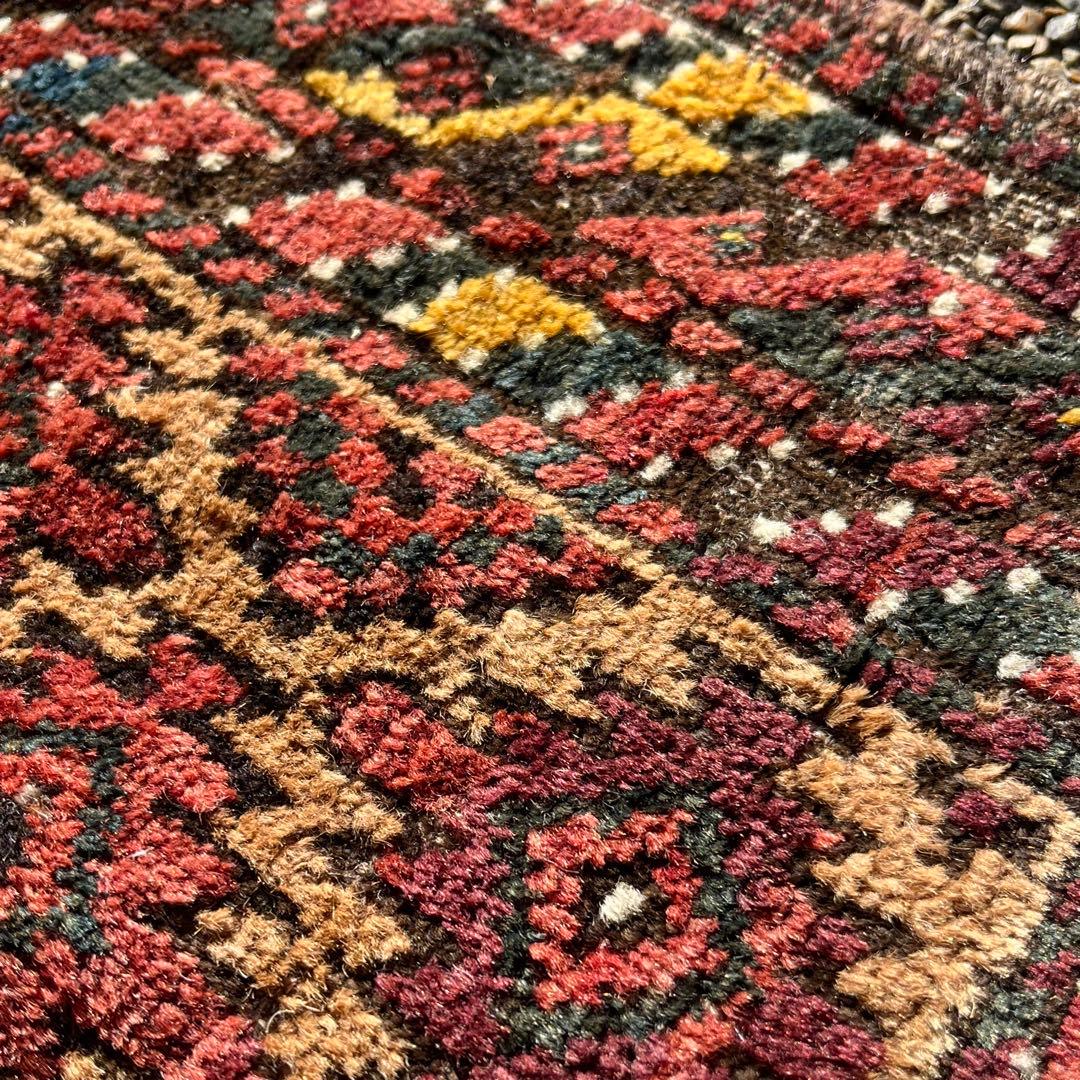 年末セール☆アンティーク絨毯 バルーチ族 バーリシトの袋表 手織りトライバルラグ