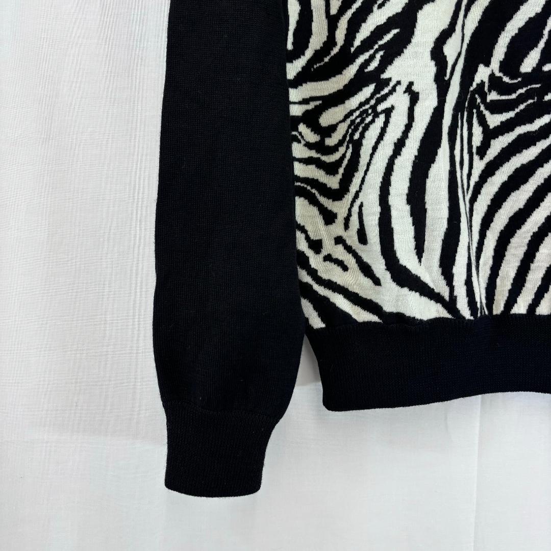 超希少⭐️ レオナール スポーツ ゼブラ柄 長袖 ニット セーター 刺繍ロゴ 黒