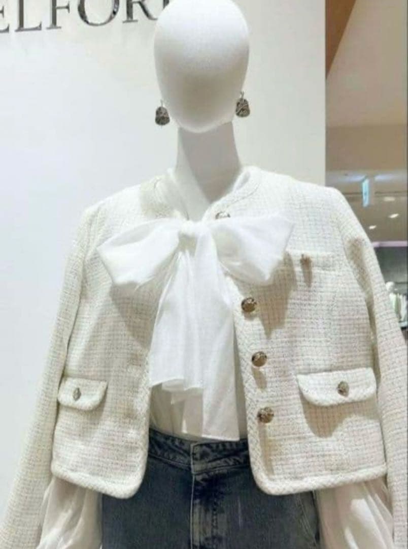 美品 セルフォード リボンブラウス フレア Aライン 白