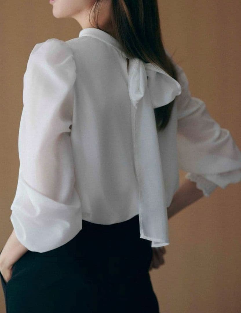 美品 セルフォード リボンブラウス フレア Aライン 白