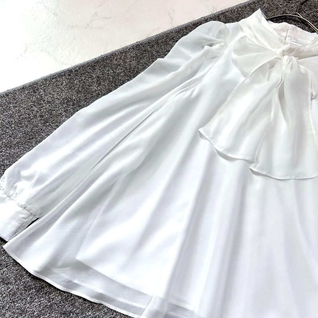 美品 セルフォード リボンブラウス フレア Aライン 白