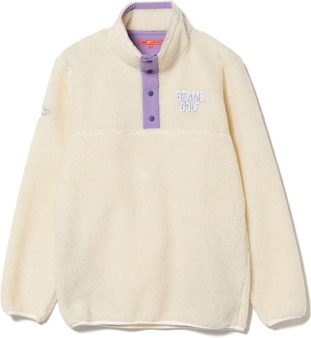 美品 ビームスゴルフ ボアジャケット ロゴ刺繍 XL ホワイト フリース 防寒